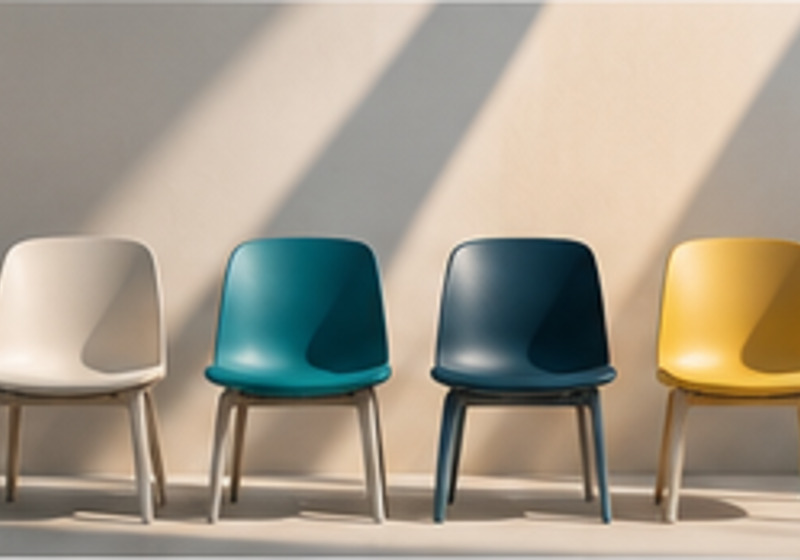 Four matching chairs in ivory, teal, navy and yellow
