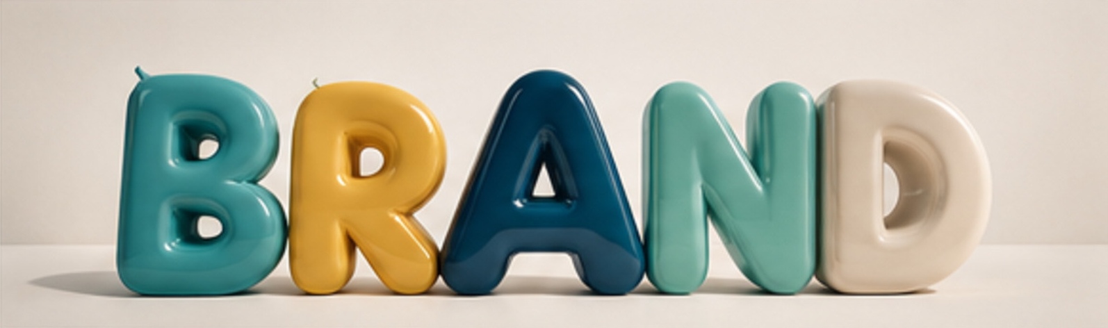 Sculptural BRAND lettering in the PaperDrops colour palette